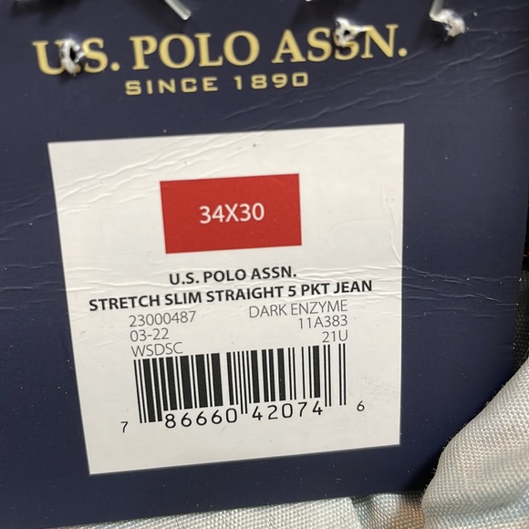 U.S. Polo Association Size 34 x 30 Men’s Stretch Slim Straight Jeans NWT - Picture 3 of 12